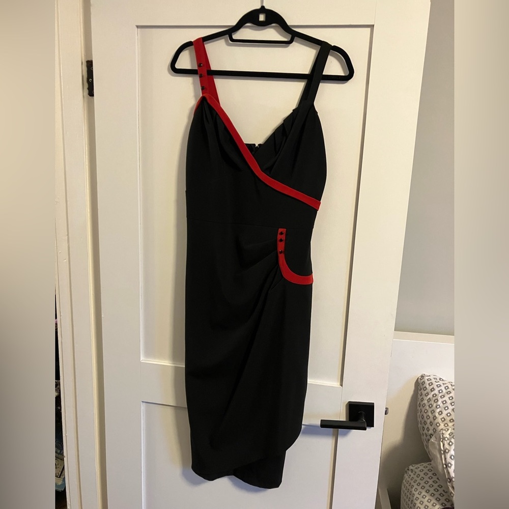 Red & Black Harley Quinn vibes dress. Pinup Girl, bombshell dress rockabilly
